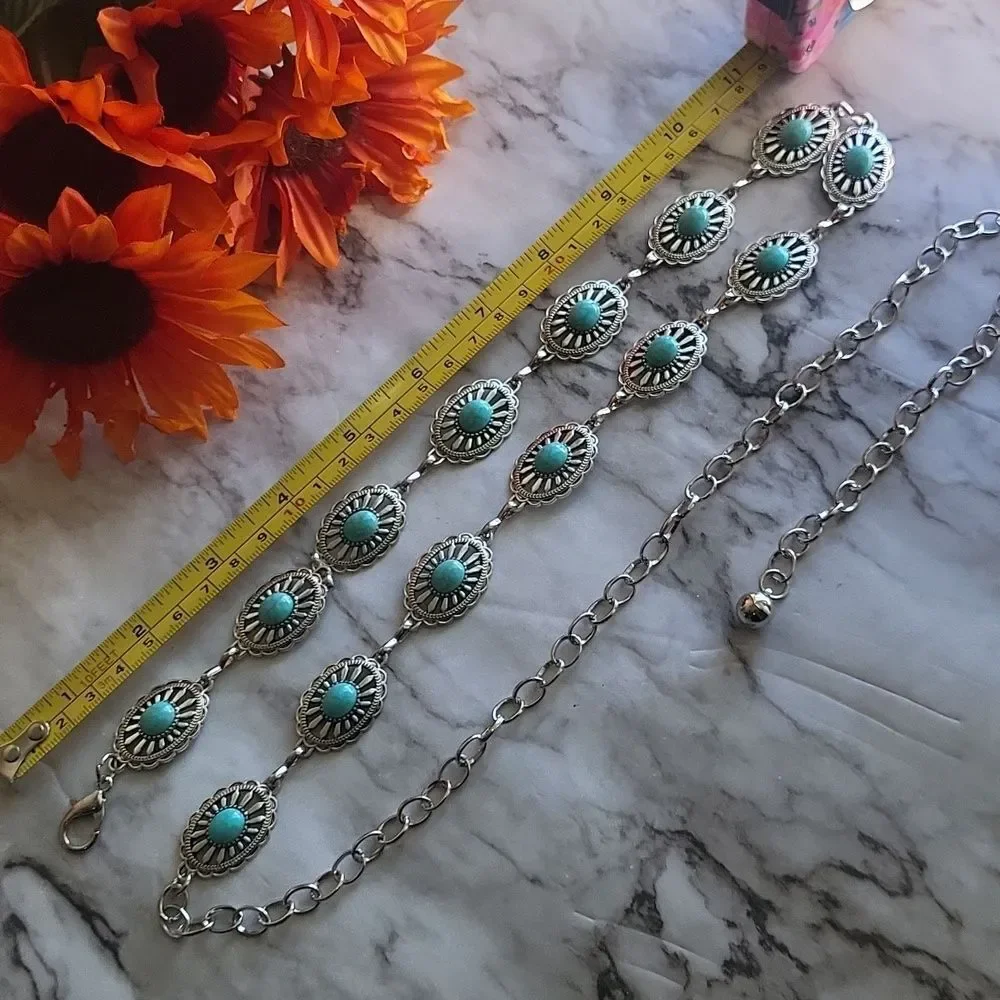 Vintage Style Silver Small Concho Chain Belt